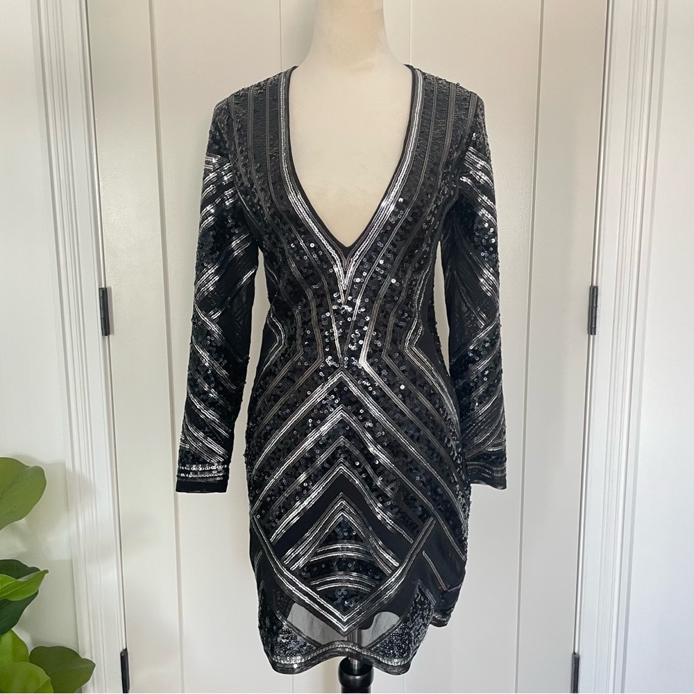 Express-Black & Silver Sequin Dress-size medium